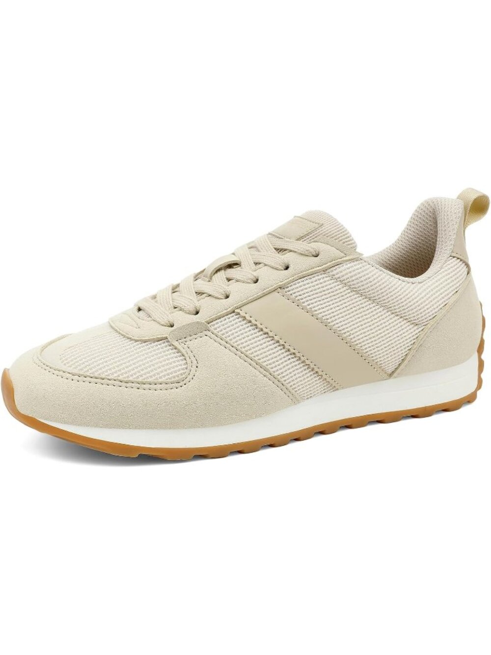 Women's Khaki Microfiber Suede Mesh Lace Up Casual Fashion Walking Sneakers